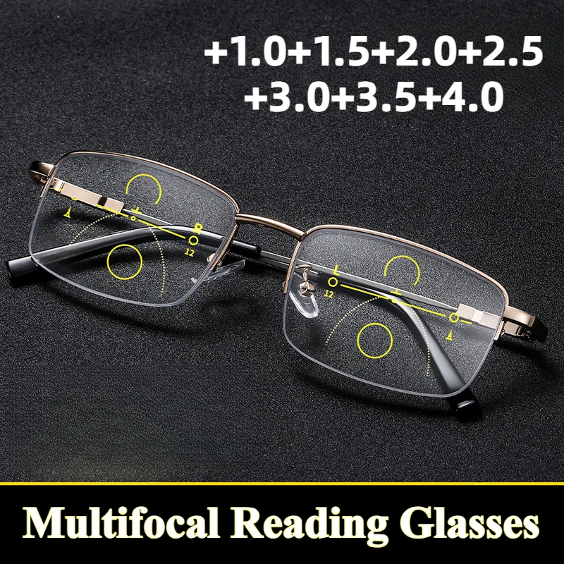 

Fashion New Men's Multifocal Reading Glasses Progressive Bifocal Myopia Hyperopia Anti-blue Light Presbyopia Glasses Neutral