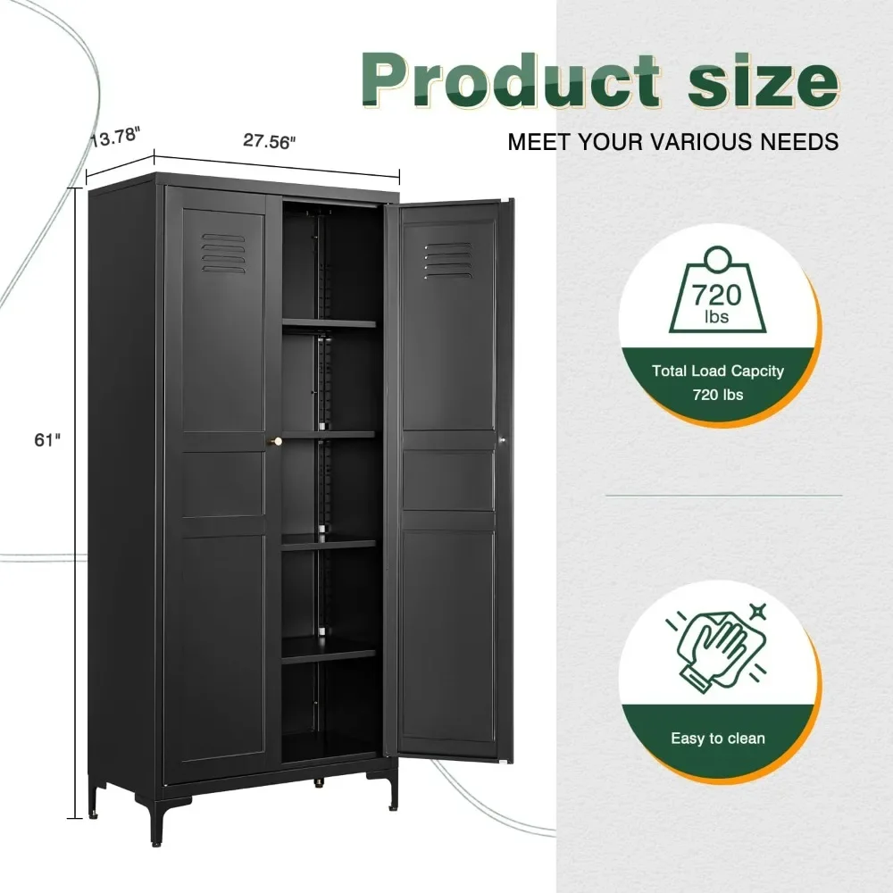 Black Storage Cabinet with Feets-Metal Home Kitchen Pantry Cabinets with Doors,Organization Locker forLiving/Bathroom/OfficeRoom