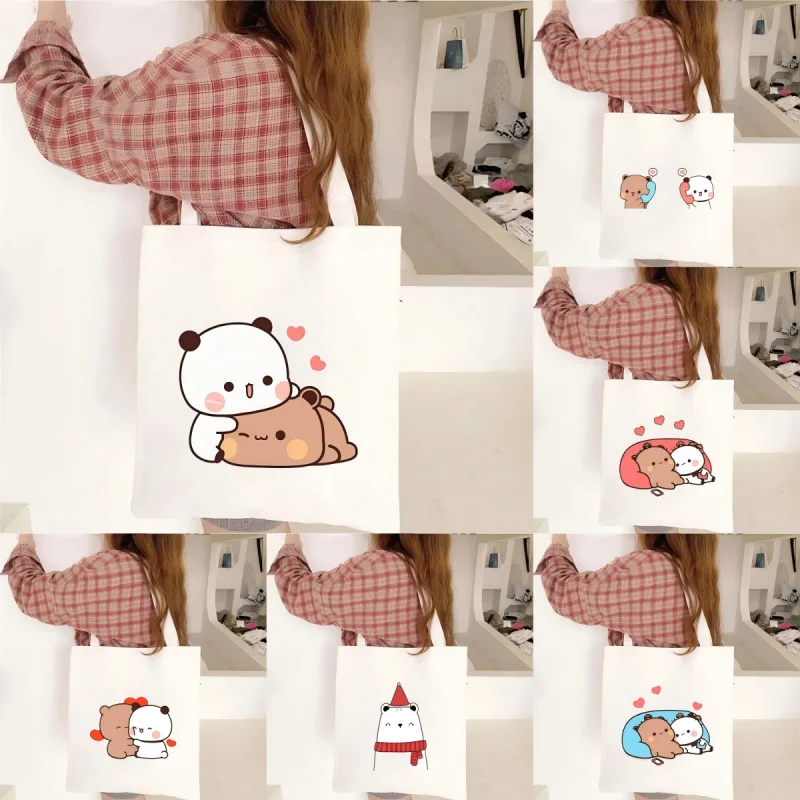 

Cute Kawaii Panda Bear Pattern Women Shopping Bag Large Capacity Graphic Student Book Handbag Eco Lady Shoulder Canvas Tote Bags