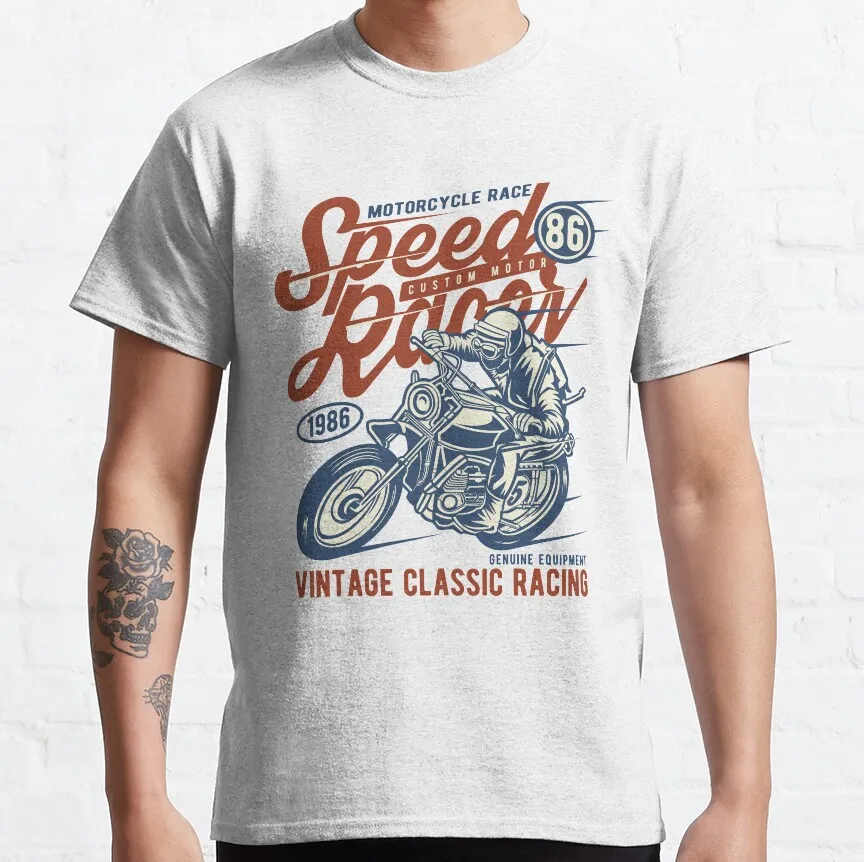 Speed Racer Vintage Classic Motorcycle Racing genuine equipment motor bike printed t shirt 100% cotton  plus size men's clothing