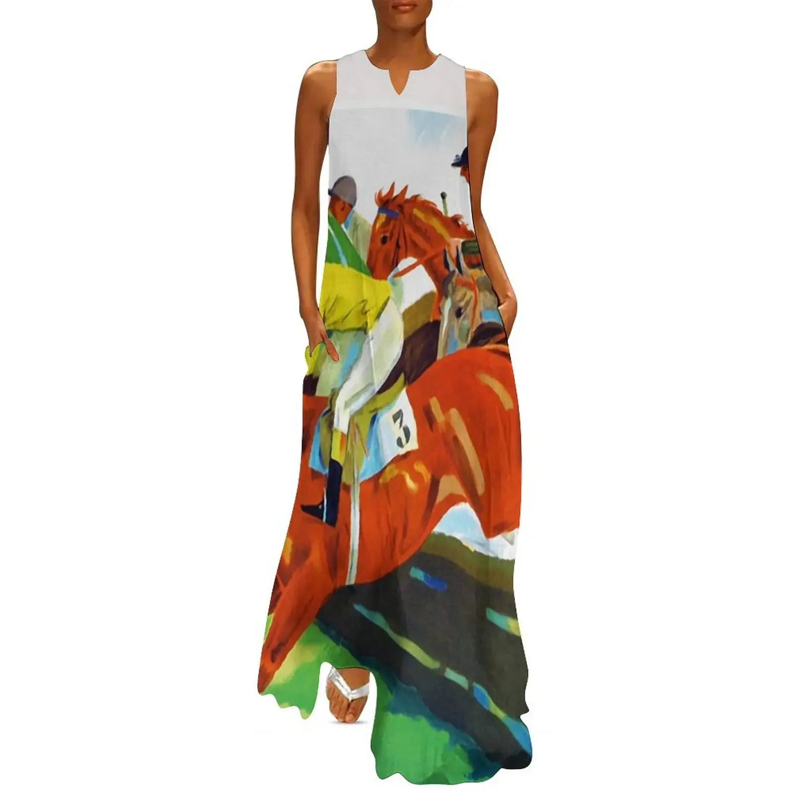 

Vintage Swiss horse racing sport advert Switzerland Long Dress summer dress daily women's dresses luxury Dress