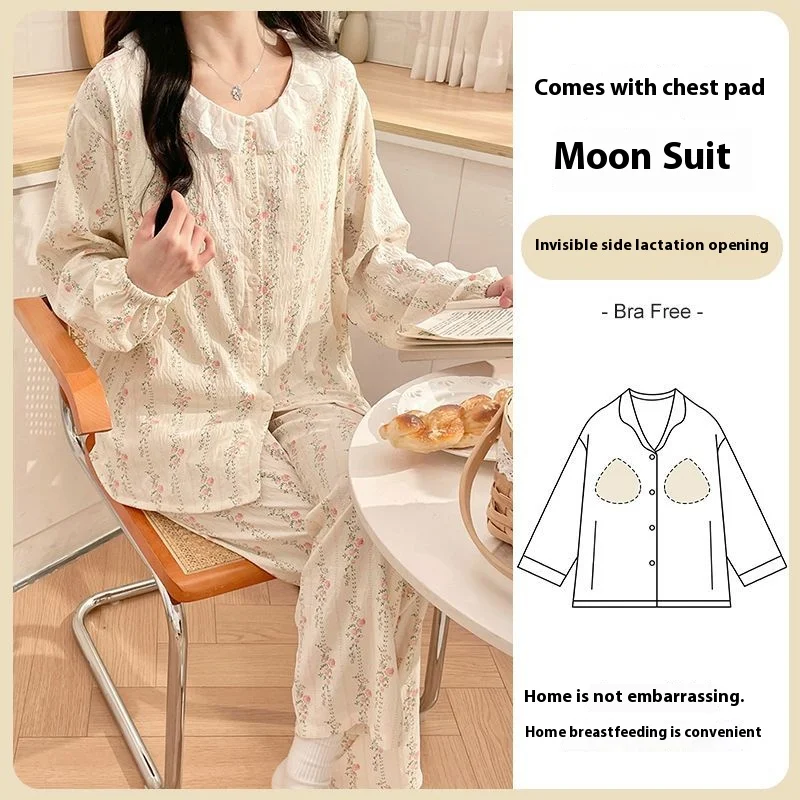 Women's Monthly Clothes Pajamas Homewear Sets Cloudy Cotton with Chest Pads Nursing Clothes Homewear Sets Nursing Pajamas