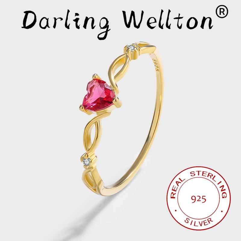 

Exquisite 18K Gold Hollow Heart-Shaped Ruby All-Over Diamond Couple Ring For Women Original Sterling Silver Anniversary Jewelry