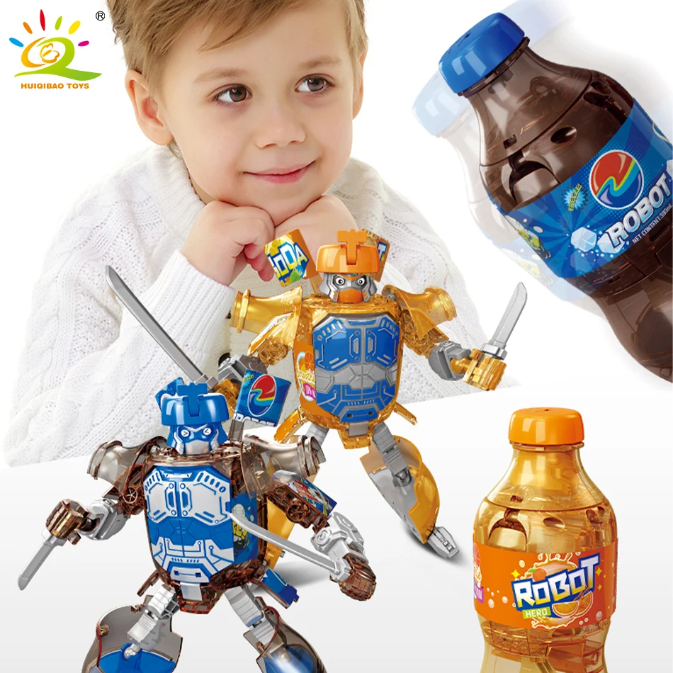 

HUIQIBAO Deformation Soda Bottle Mecha Action Figures Transformation Robot Warrior Model Educational Toys for Children Boy Gifts