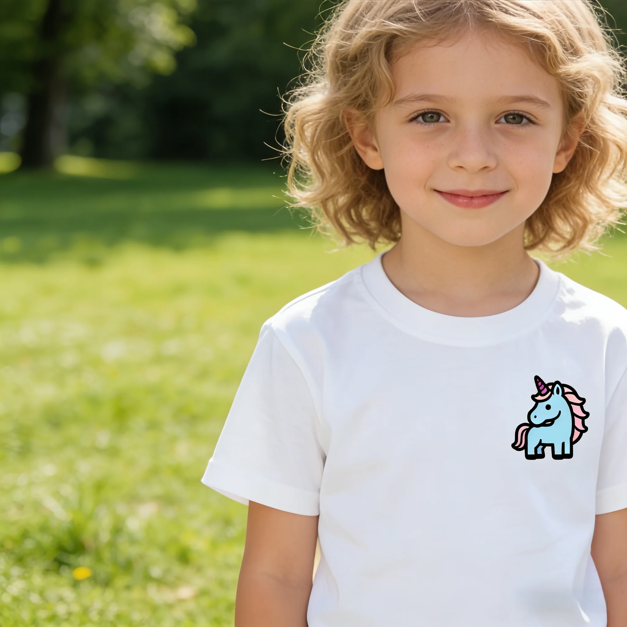 Unicorn Cartoon Pattern Loose Cotton T-Shirt Short Sleeve Machine Washable for Play Casual Sports Outdoor Daily Wear