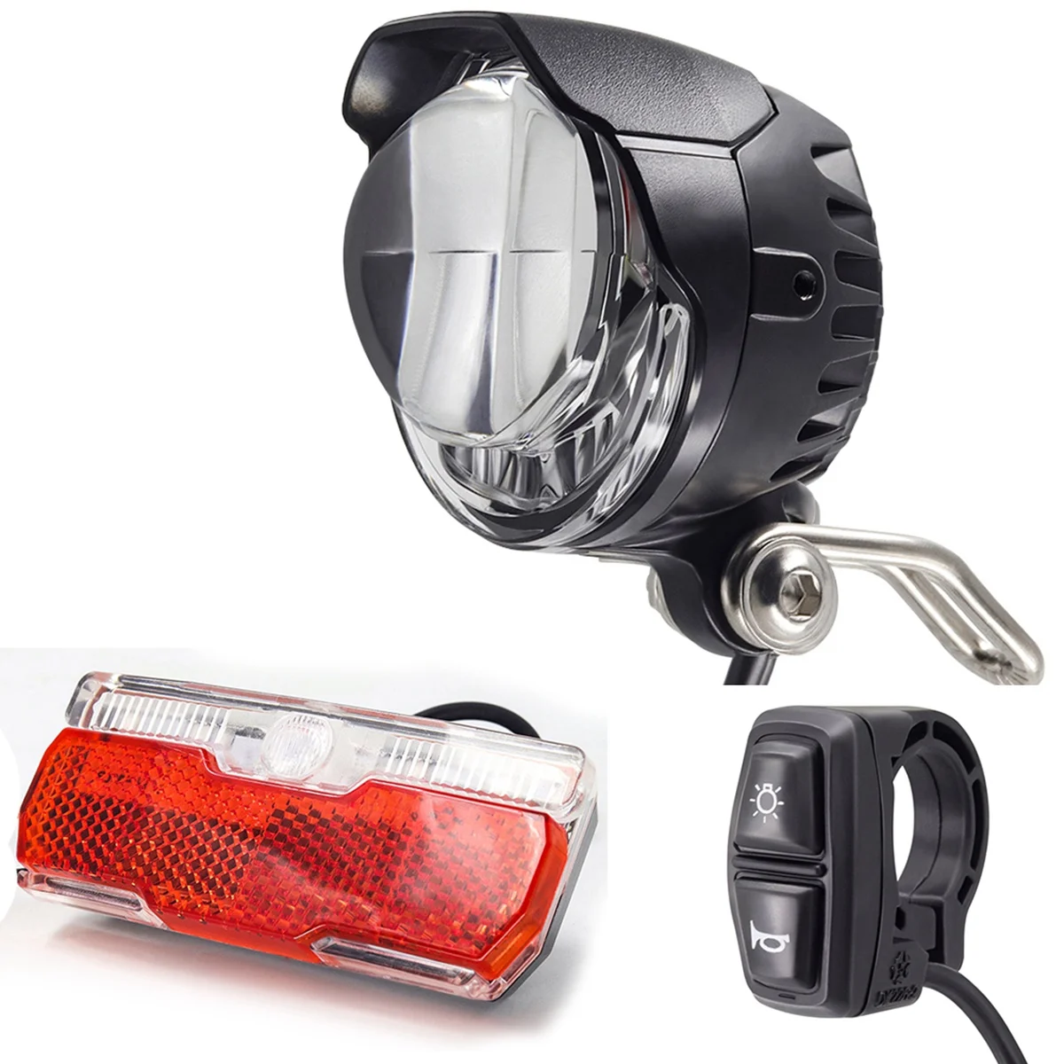 

Electric Bike Light Set with Horn Including Ebike Tail Light Both 12V 24V 36V 48V LED Control By Switch E Bike Light