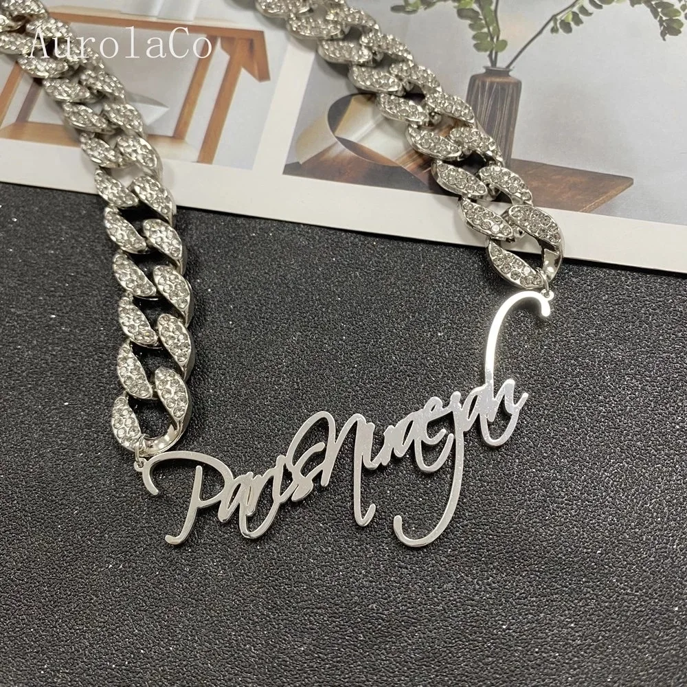 Customized Alloy Full Diamond 13mm Cuban Chain Necklace Custom Name Stainless Steel Water Diamond Hip Hop Selected Gift