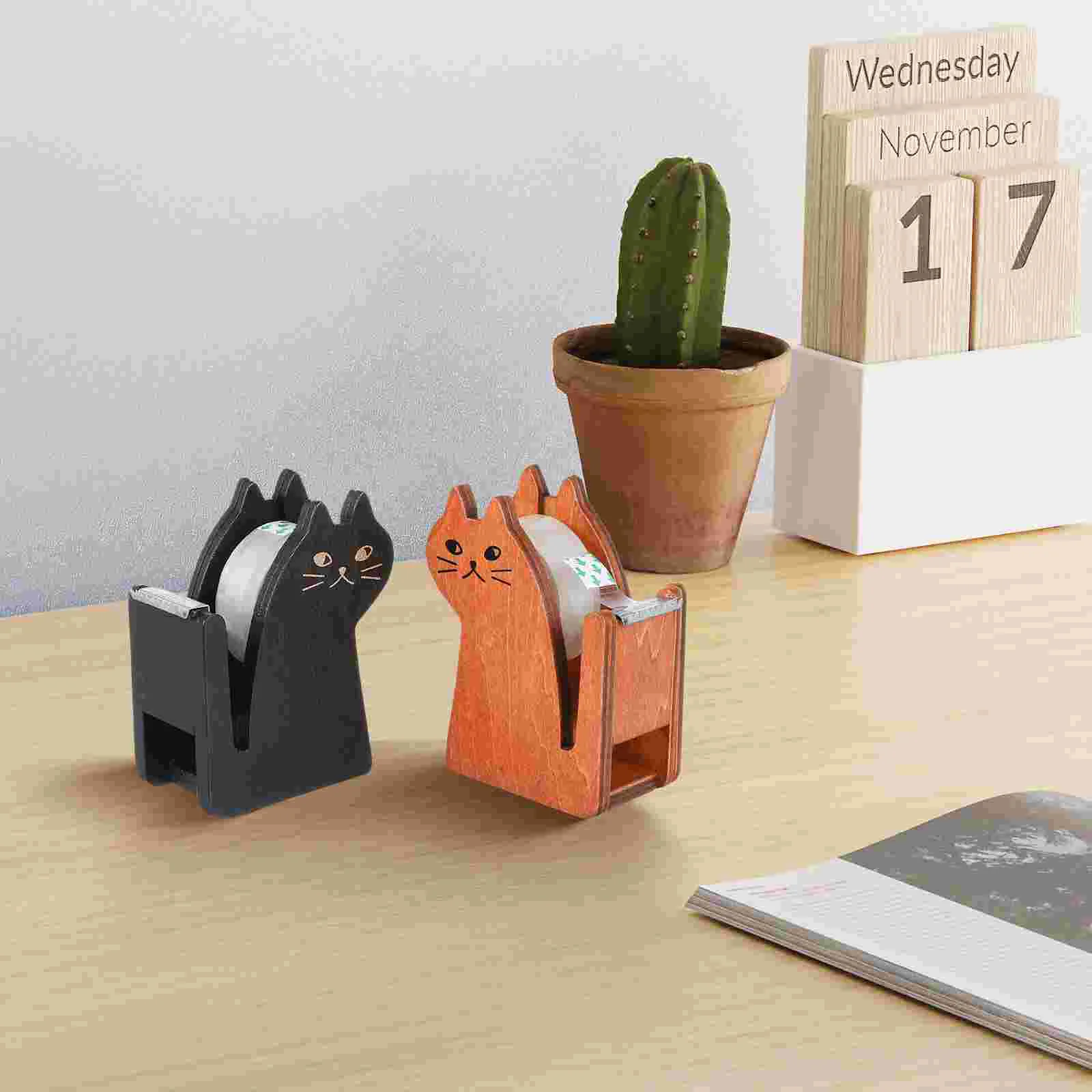 2 Pcs Cat Tape Holder Base Portable Vintage Decor Office Desktop Shaped Retro Animal Lovely