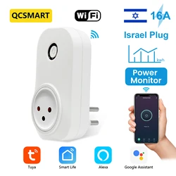 QCSMART Israel Wreless 16A Plug Socket Tuya Smart Life Energy Consumption Monitor Remote Control Google Assistant Alexa