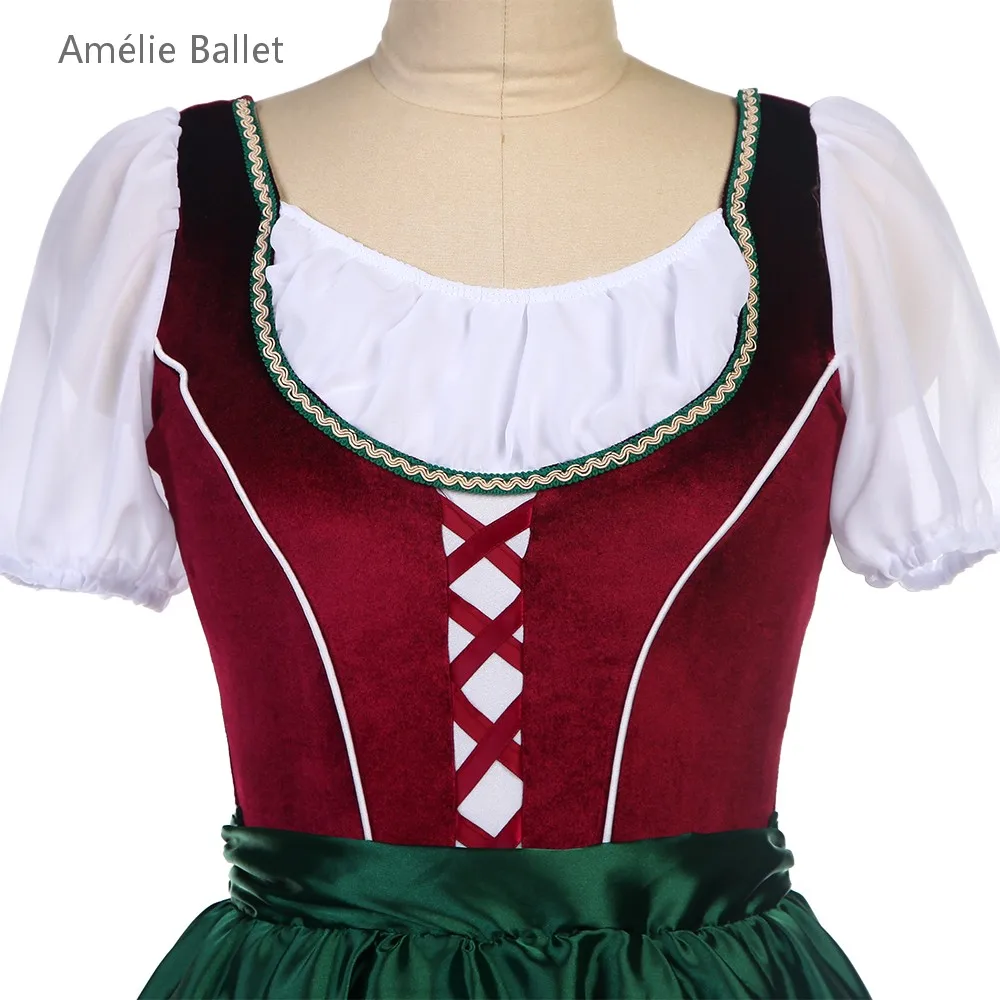 Corsage en velours bordeaux à manches courtes, avec jupes vertes, robe de Ballet pour filles et femmes, Tutu de spectacle romantique, 24027