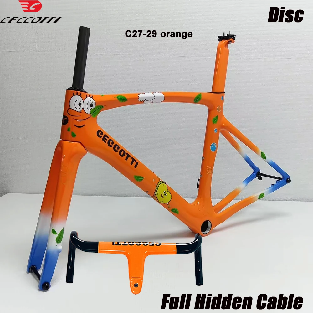 CECCOTTI RF27 Modell 700C Rennradrahmen mit Scheibenbremse, vollständig integriertes Kabelführungssystem, maximale Reifendurchmesser 30 mm, Fahrradrahmenset aus Carbon