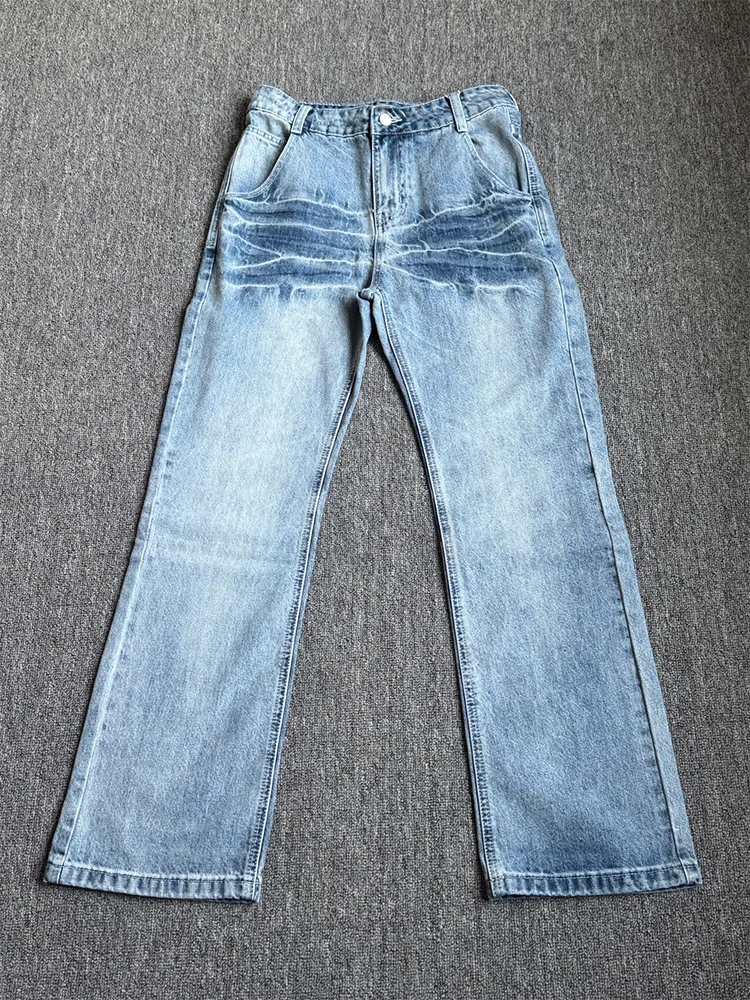 

Мужские джинсы с узором «Ледяная молния», с высокой талией, расклешенные, в американском стиле, прямые, струящиеся, премиум-класса, повседневные