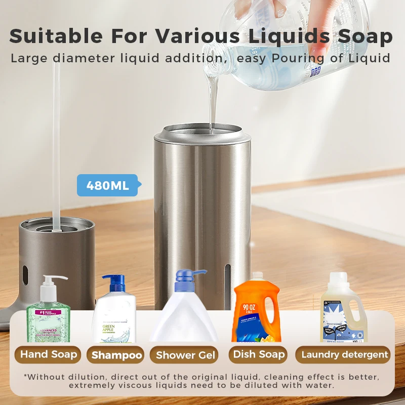 480ml Kitchen Soap Dispenser Automatic Sensor Hand Sanitizer Machine Intelligent Electric Body Wash Soap Dispenser 304 Stainl image 4