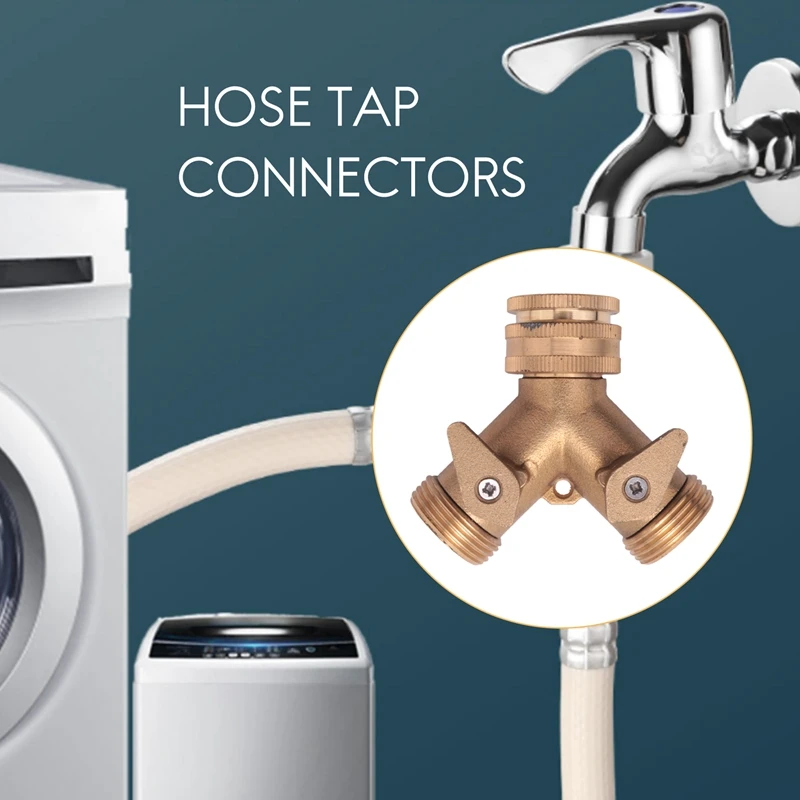 3/4 Inch 2 Way Hose Splitter Brass Y Valve Garden Tap Connector With 2 X3/4 Inch Brass Water Tap Outside Tap Kit