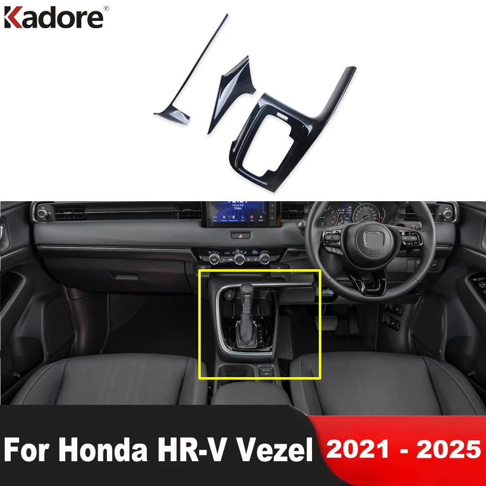 

For Honda HR-V Vezel 2021 2022 2023 2024 2025 Black Car Center Console Gear Shift Box Panel Cover Trim Interior Accessories RHD
