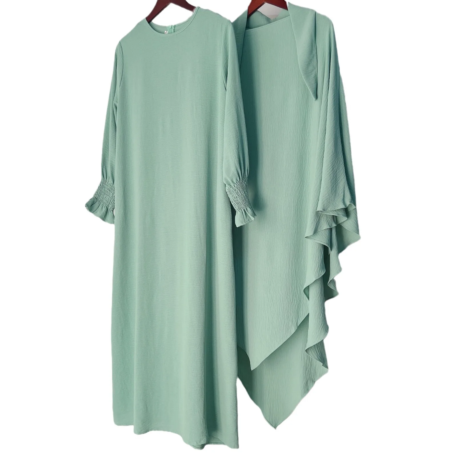 

High Quality Fashion Muslim Sets Ice Silk Crepe Khimar Inner Long Dress Two-Piece Hot Sale Women Casual Jilbab Abaya Suit
