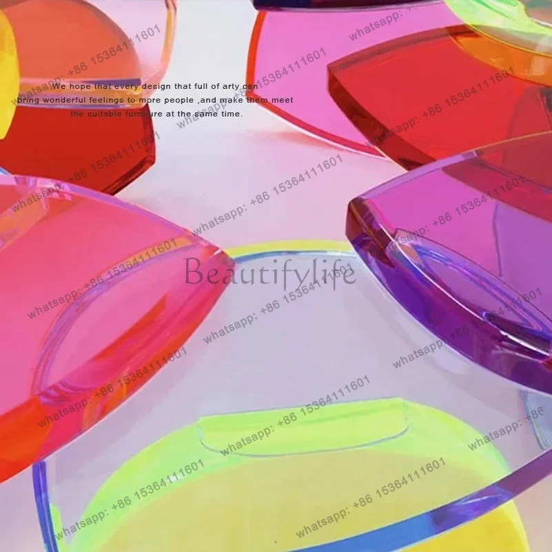 Modern creative acrylic colorful splicing round art coffee table Factory Direct