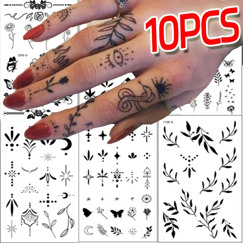 

Waterproof Temporary Tattoo Sticker Starry Moon Flower Heart Butterfly Leaf Fake Finger Tattoo for Women Men Tattoo Decoration