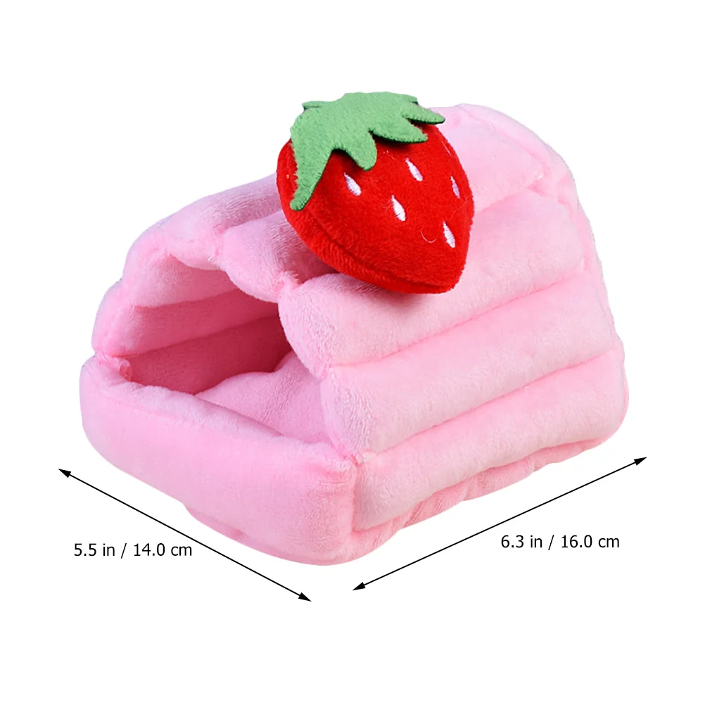 

Warm Pet Hamster Bed Strawberry Cartoon Design Thickened Nest Semi-Enclosed Cozy Rest Cushion Pet Warm Nest