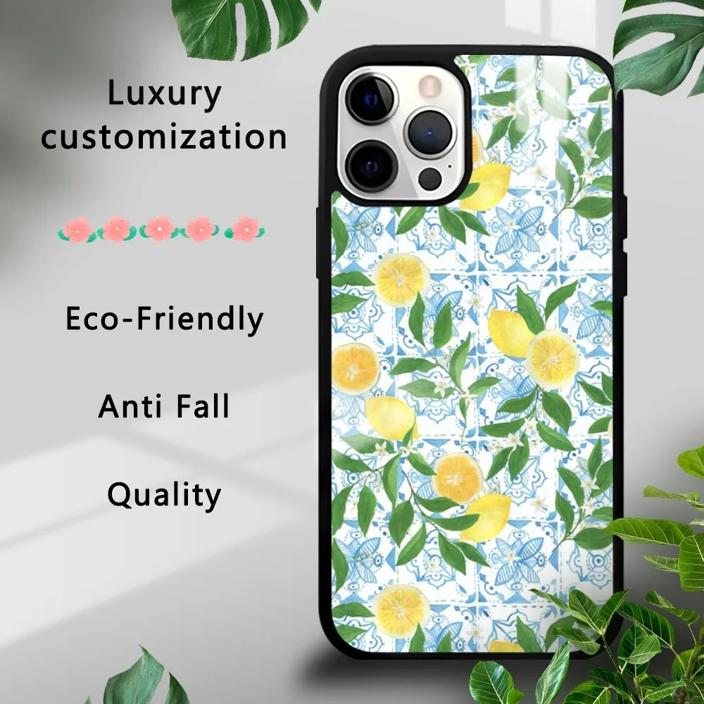 Fruit Lemon Cherry Wildflower Phone Case For IPhone 16 15 14 13 12 11 Pro Xs Max Mini Plus Celulares Hard Funda