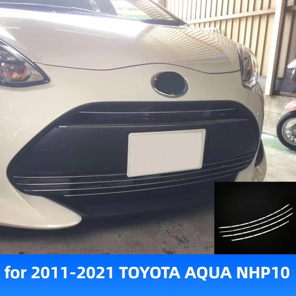 JY 5PCS SUS304 Stainless Steel Bumper Grill Trim Accesories Car Styling Cover for 2011-2021 TOYOTA AQUA NHP10 Protector Sticker