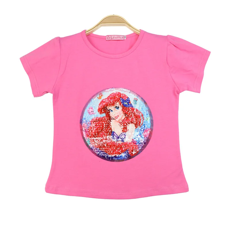 

Girls' Short Sleeved T-Shirt 100% Pure Cotton Children' Clothing Summer New Half Sleeved Top Sequins