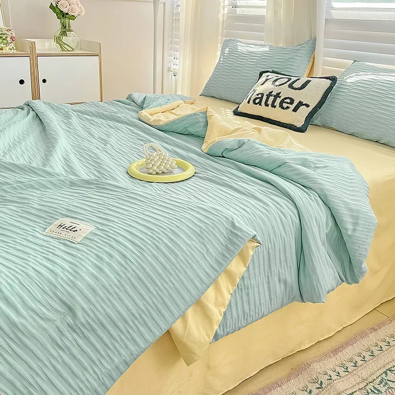 Freshness Seersucker Summer Comforter Set Soft Breathable Air Conditioning Quilt Light Duvet Machine Washable Summer Blanket