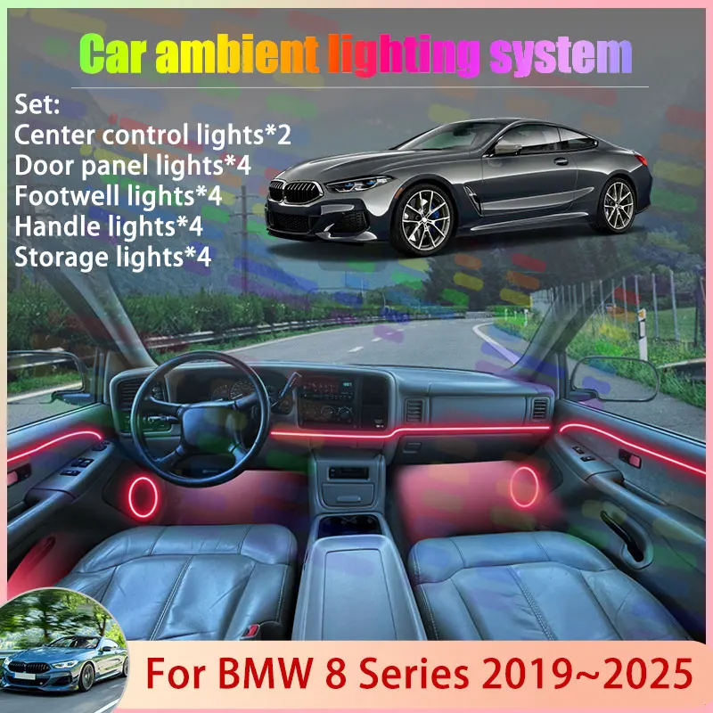

For BMW 8 Series MK2 2019~2025 Alpina B8 G14 G15 2/18 in 1 Car Atmosphere Light Lamp RGB Shade Ensemble Streamer Atmosphere Set