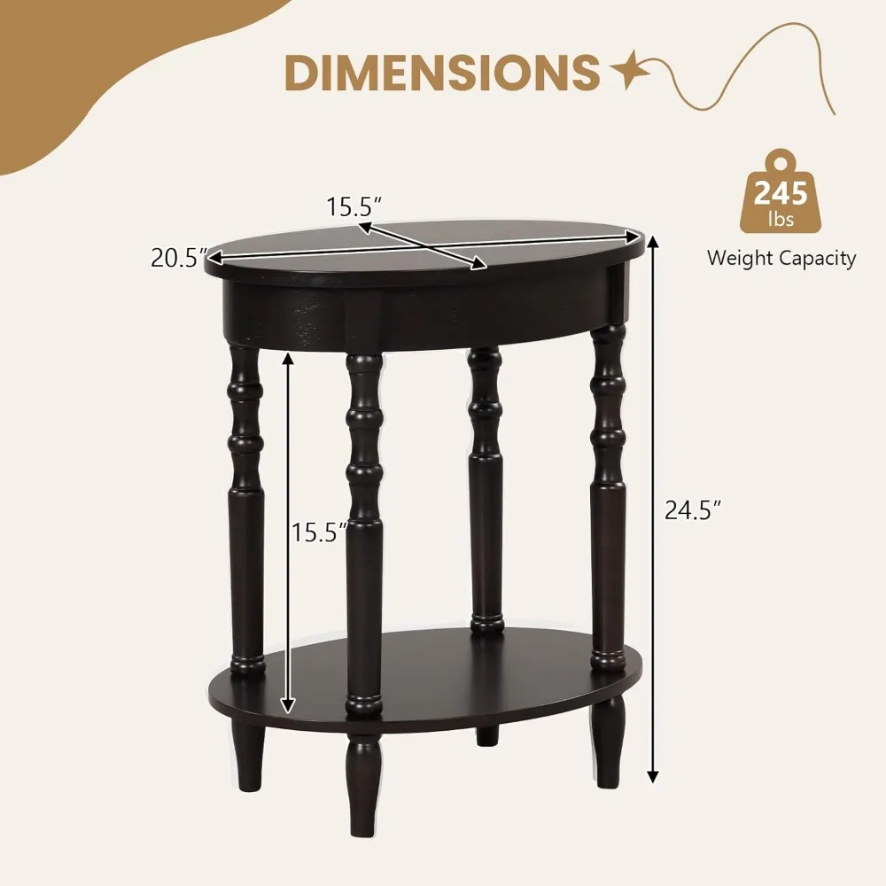 طاولة جانبية للأريكة البيضاوية الحديثة بطبقتين مع رف تخزين وأرجل خشبية صلبة وطاولة مدمجة لغرفة المعيشة ومنضدة غرفة النوم #3