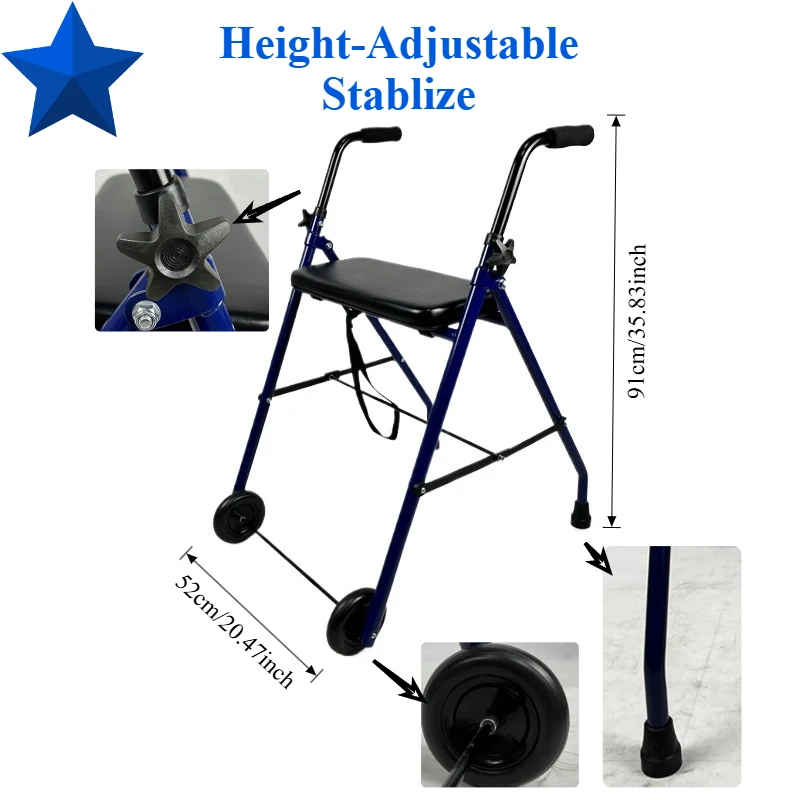 Elderly Mobility Walker with Wheels  Seat - Aluminum Alloy Lightweight Foldable Disabled Walking Assistant Trolley