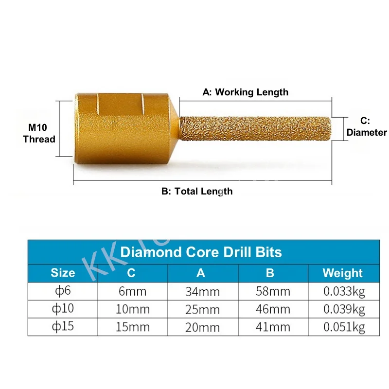 M10 Vacuum Brazed Diamond Stone Core Drill Bit Slotting Trimming Tool Angle Grinder Clearing Granite Marble Brick Profile Router