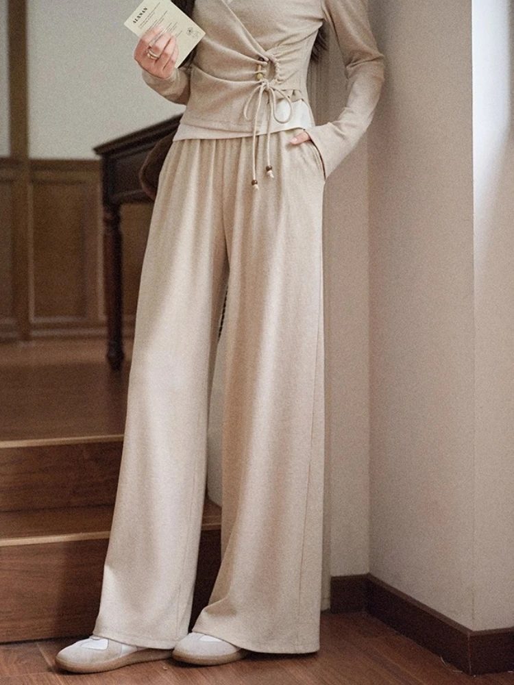

ALXNAN Women's Pants Casual Wide-leg High-waist Baggy Pants 2025 Autumn New Oatmeal Loose-fit Versatile Trousers Female L569113