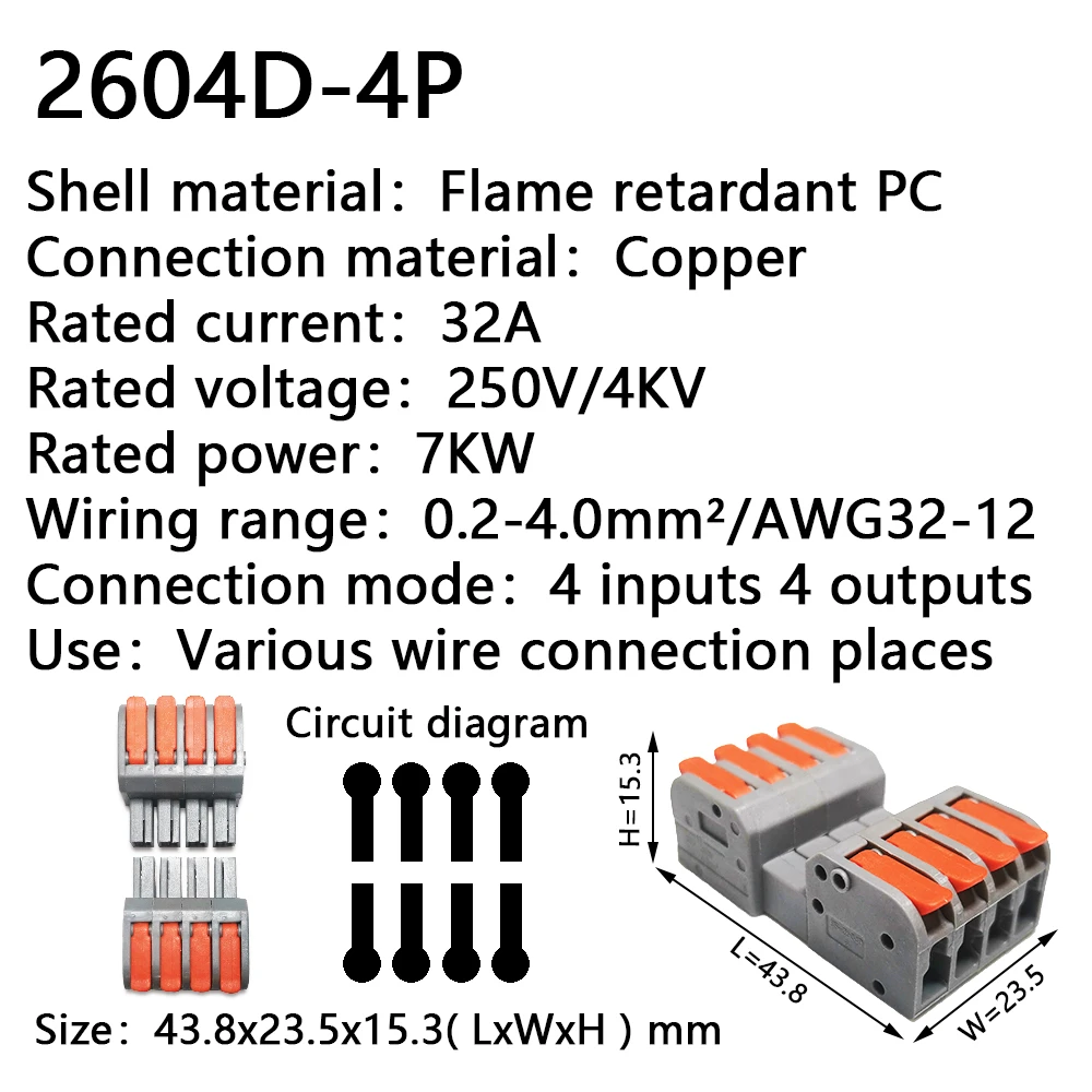 Draadconnectors 2604D 2608 Docking Kabel Conectors Snelle Universal Bedrading Compact Geleiders Push-In Terminal Block Led SPL-223