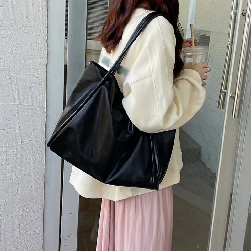 

Pu Material Large Capacity Tote Bag with High-End Texture, Simple Design Handbag for Commuting, Casual Travel Shoulder Bag