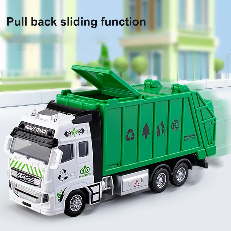 Alloy Engineering Vehicle Model Simulation Inertia Pull-back Sanitation Vehicle Toy Classified Garbage Bin Children\'s Toy Gift