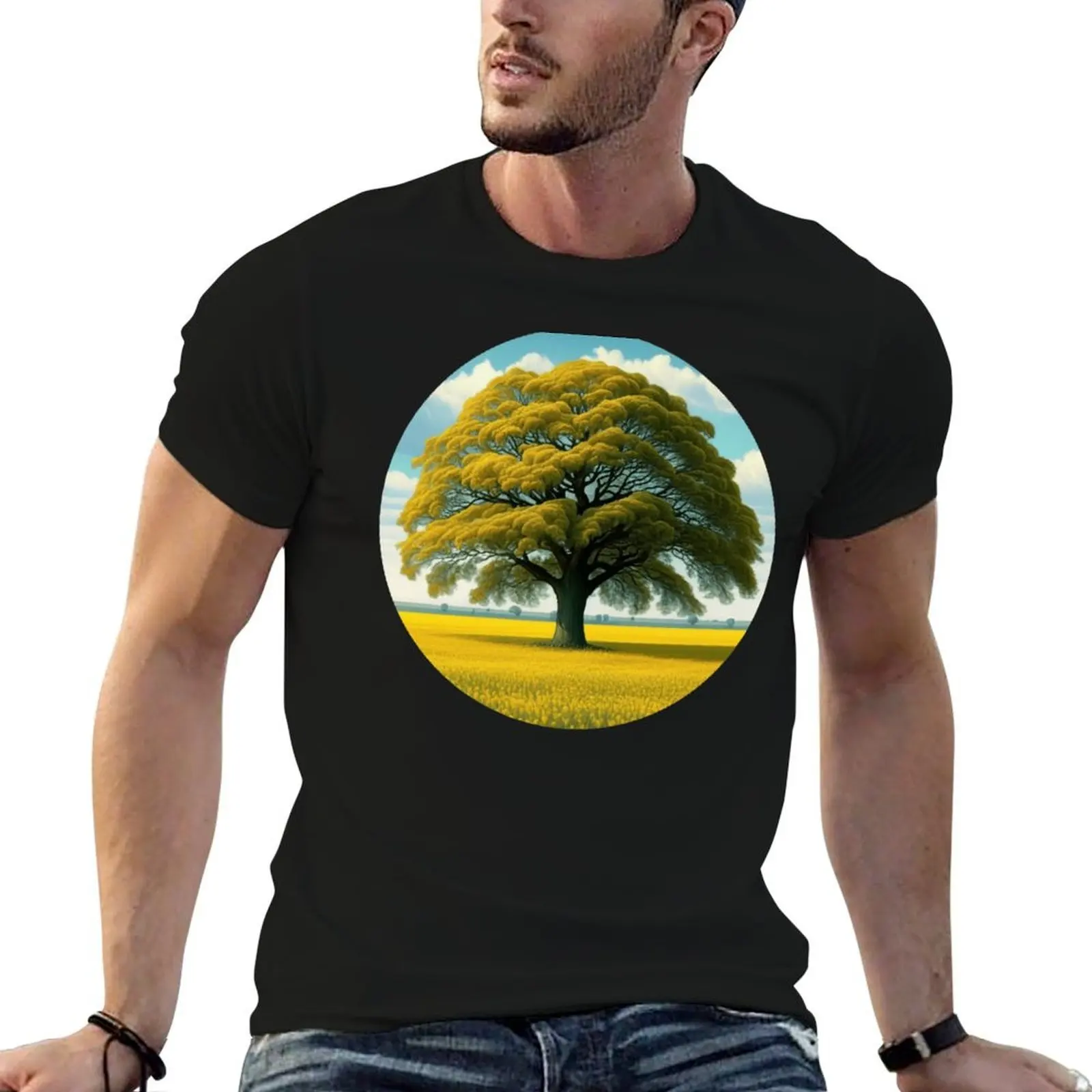 A tree in a rapeseed field T-Shirt designer shirts sublime anime shirts men