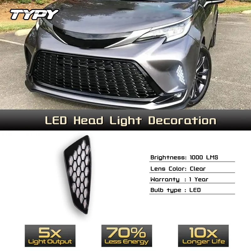 TYPY 2 SZTUK Samochodowe światła LED DRL do Toyoty Sienna XSE 2021 2022 2023 2024 Światła do jazdy dziennej Osłona świateł przeciwmgielnych Awith żółty kierunkowskaz