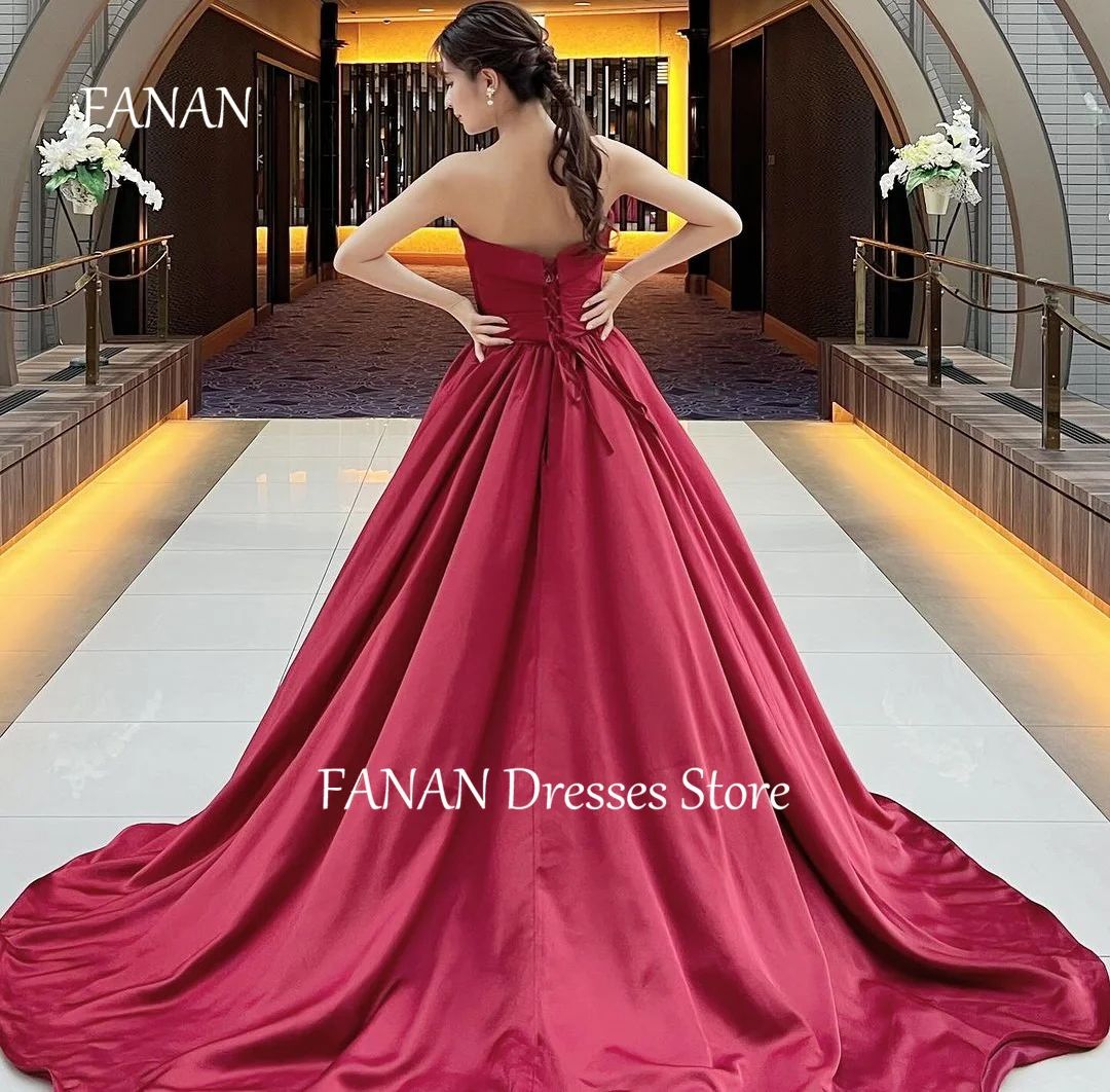 FANAN Strapless Fashion Vintage Evening Party Dresses ウェディングドレスです A-Line Japan Satin Red Women Formal Gowns Event Prom Gowns