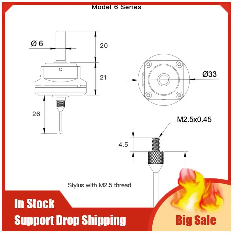 

A70U New CNC Latest V6 Anti-Roll 3D Touch Probe Edge Finder To Find The Center Desktop CNC Probe Compatible With Mach3 And Grbl