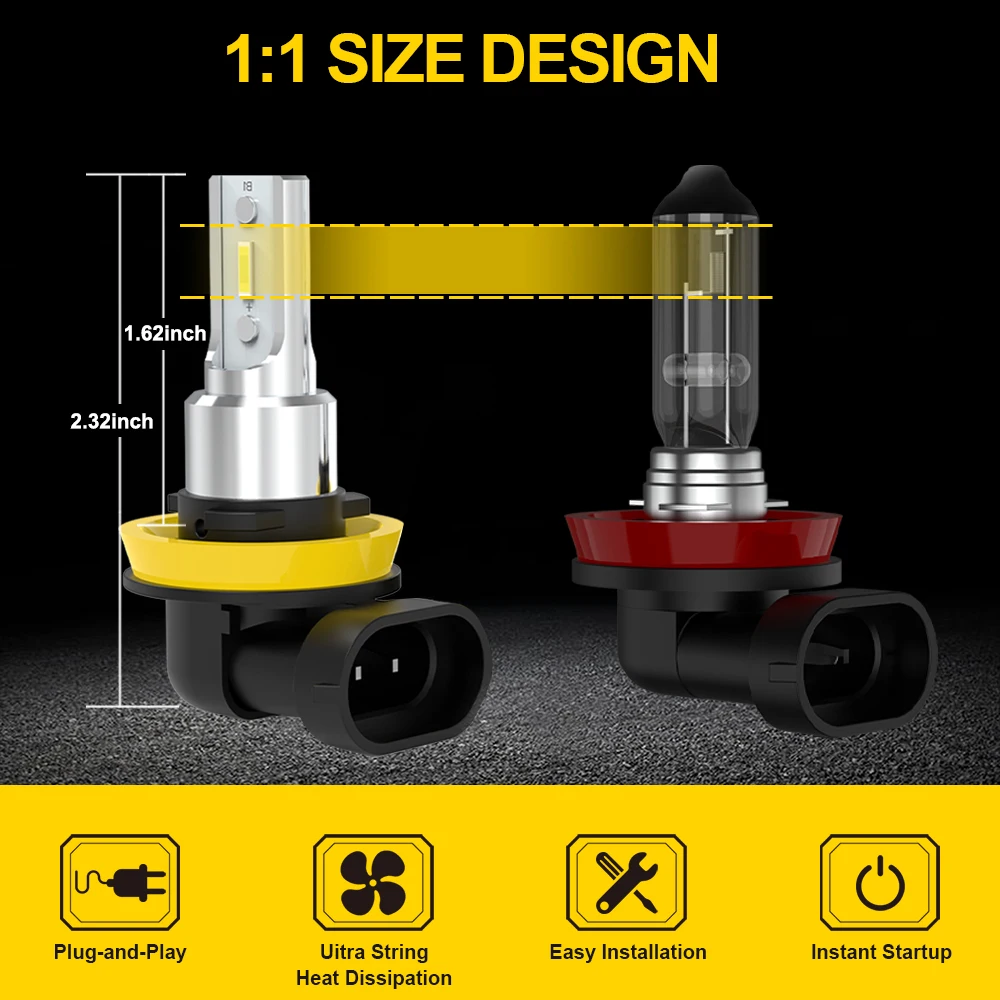 BMTxms-Phare antibrouillard LED Canbus, H11, H8, H10, H16, 5202, PSX24W, 2504, 9006, HB4, 9005, HB3, 880, 881, H27, DRL de voiture, lampe de conduite, blanc, jaune