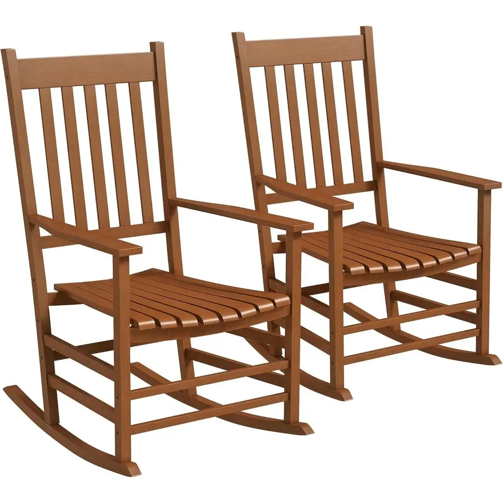 

Set of 2 Outdoor Teak Rocking Chairs, Curved Design for Patio, Garden, or Porch, Supports Up to 350lbs