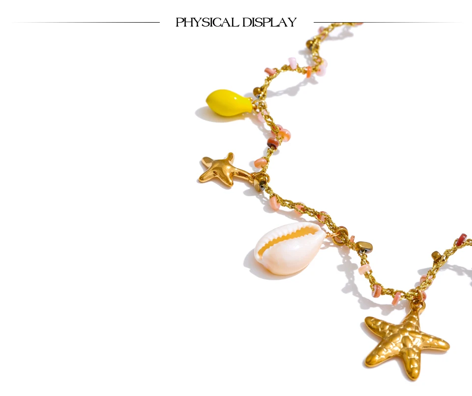 Yhpup Ozean Stil Keramik Fisch Seestern Shell Tropfen Halskette für Frauen Edelstahl Goldener Kragen Sommer Handgefertigter Schmuck – Detail 14