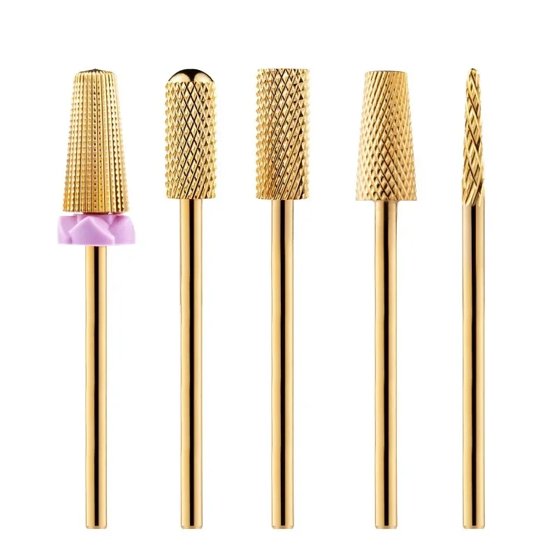 Золотые вольфрамовые карбидные фрезы для ногтей фрезеровка большая бочка профессиональные отменные прочные шлифовальные инструменты аксессуары