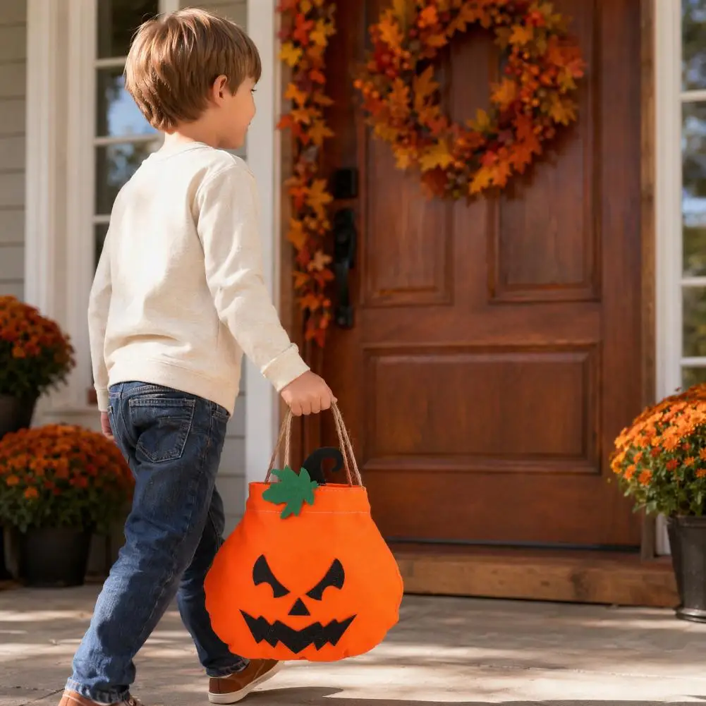 Reusable Halloween Bag Halloween Drawstring Pumpkin Bag for Kids Reusable Trick or Treat Candy Pouch Non Woven Fabric for Party