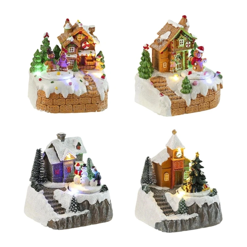

Christmas Music Box Snow House Ornament with LED Light Handmade Desk Decoration Handmade Holiday Themed Accessory K2WE