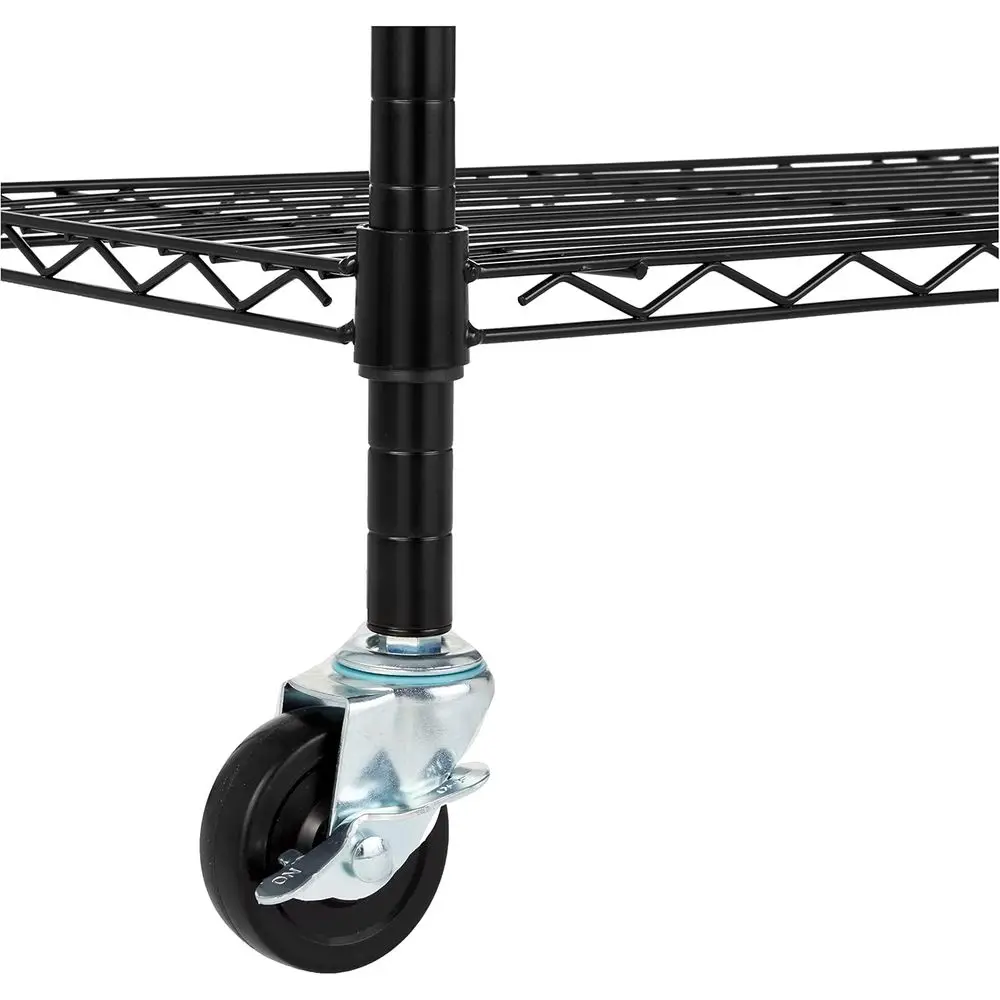 رف تخزين معدني شديد التحمل بأربعة أرفف قابل للتعديل مع 3 عجلات، 36 لتر × 14 عرضًا × 57.75 ارتفاعًا، أسود #3