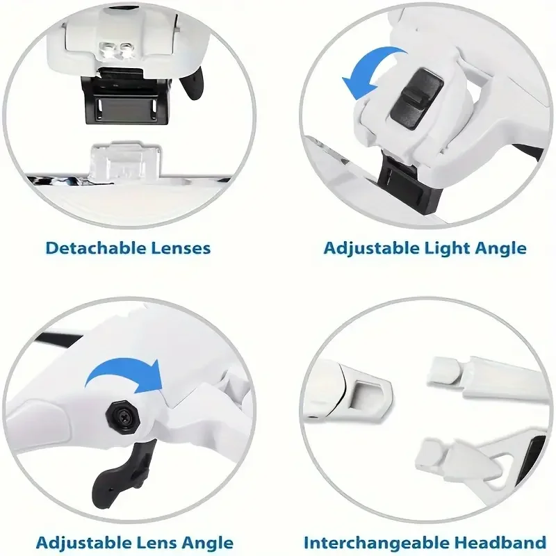 Magnifying Glass LED Light Head Loupe Jeweler Watch Bright Magnifier with 5 Lens