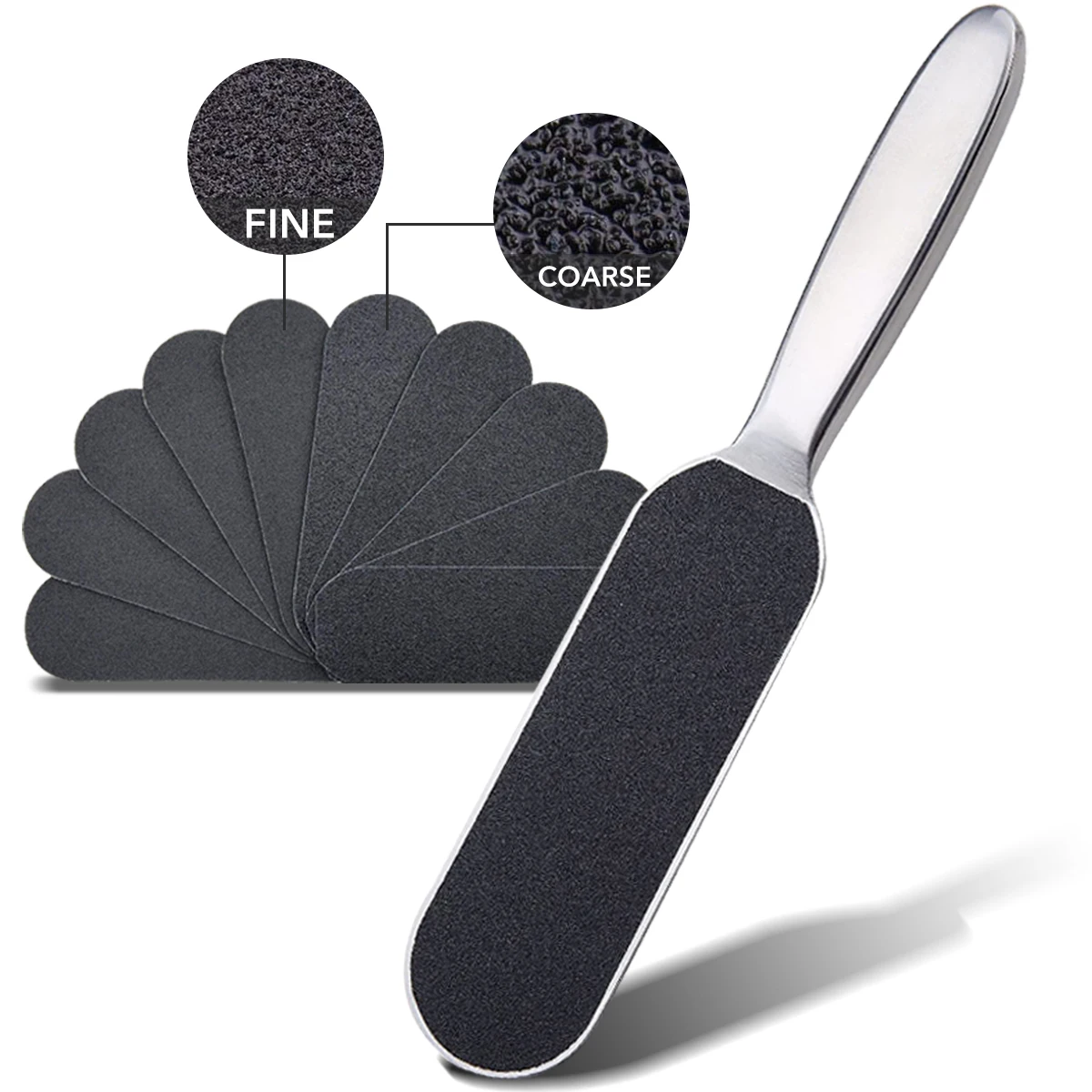 1 pz/1 set professionale pedicure lima per piedi doppio lato con 10 cuscinetti sostituibili rimozione calli calli pelle screpolata in acciaio inossidabile