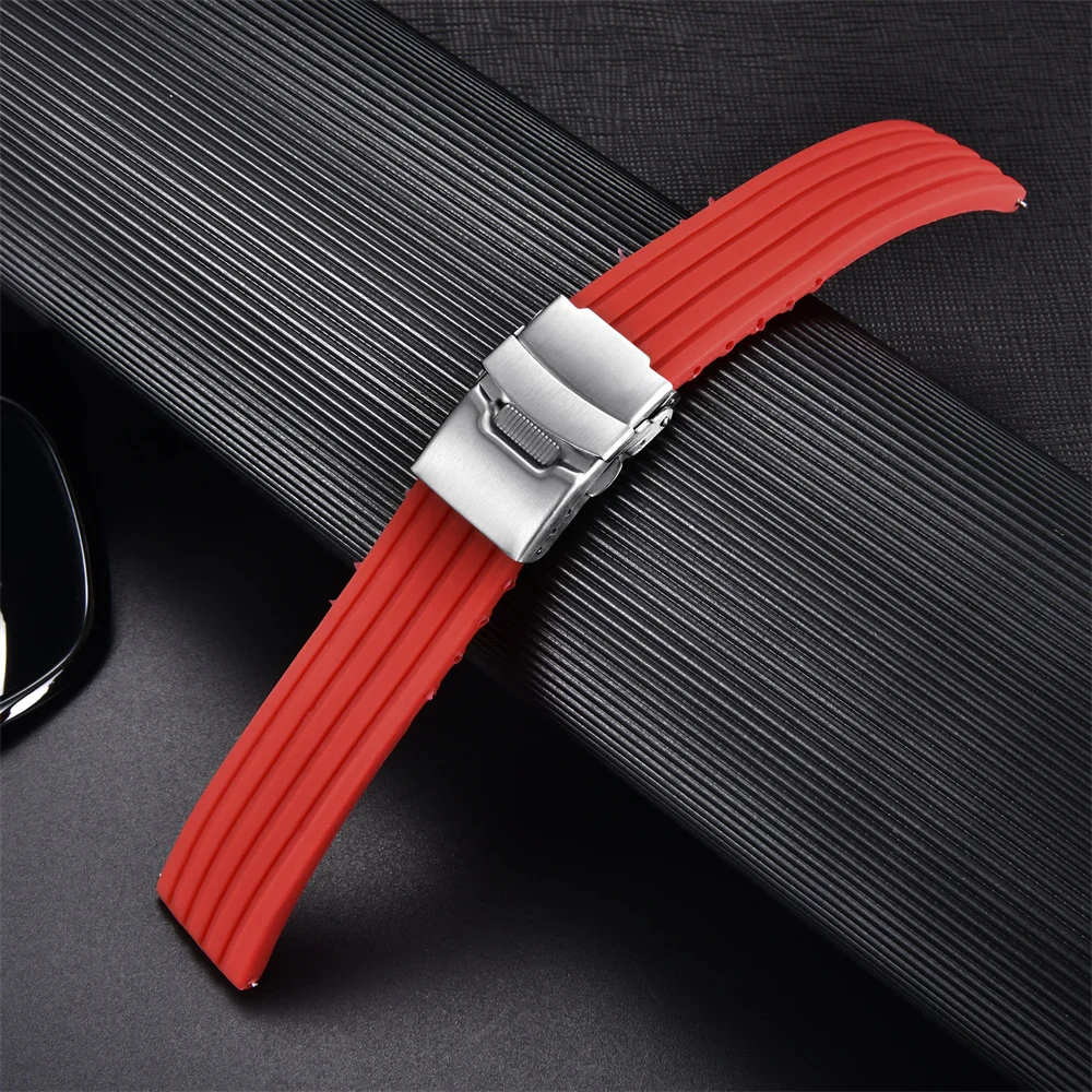 

Tire Silicone Quick Release Strap 18mm 20mm 22mm 24mm Folding Buckle Watch Accessories Waterproof Soft Rubber Watchband