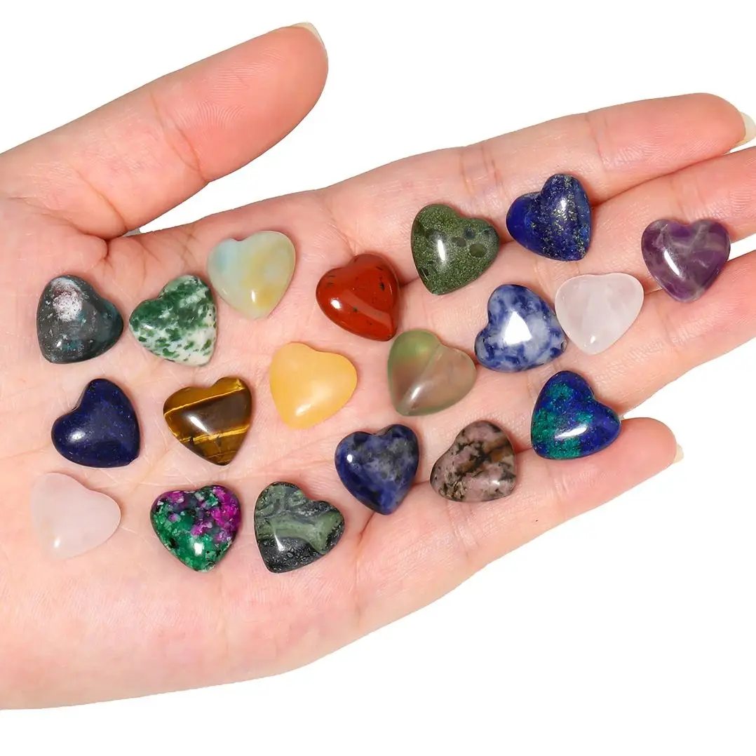 6pcs 14mm Love Heart Natural Stone Beads Amethyst Agate Tiger Eye White JadeTopaze  Loose Beads for Jewelry Diy Bracelet